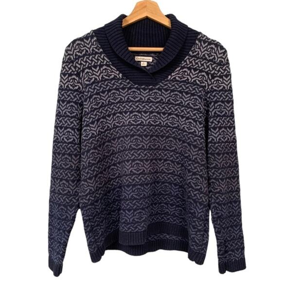 Shawl Collar Sweater Women XL Nordic Ombre Cozycore Cabincore Cotton Casual Work - Picture 1 of 9
